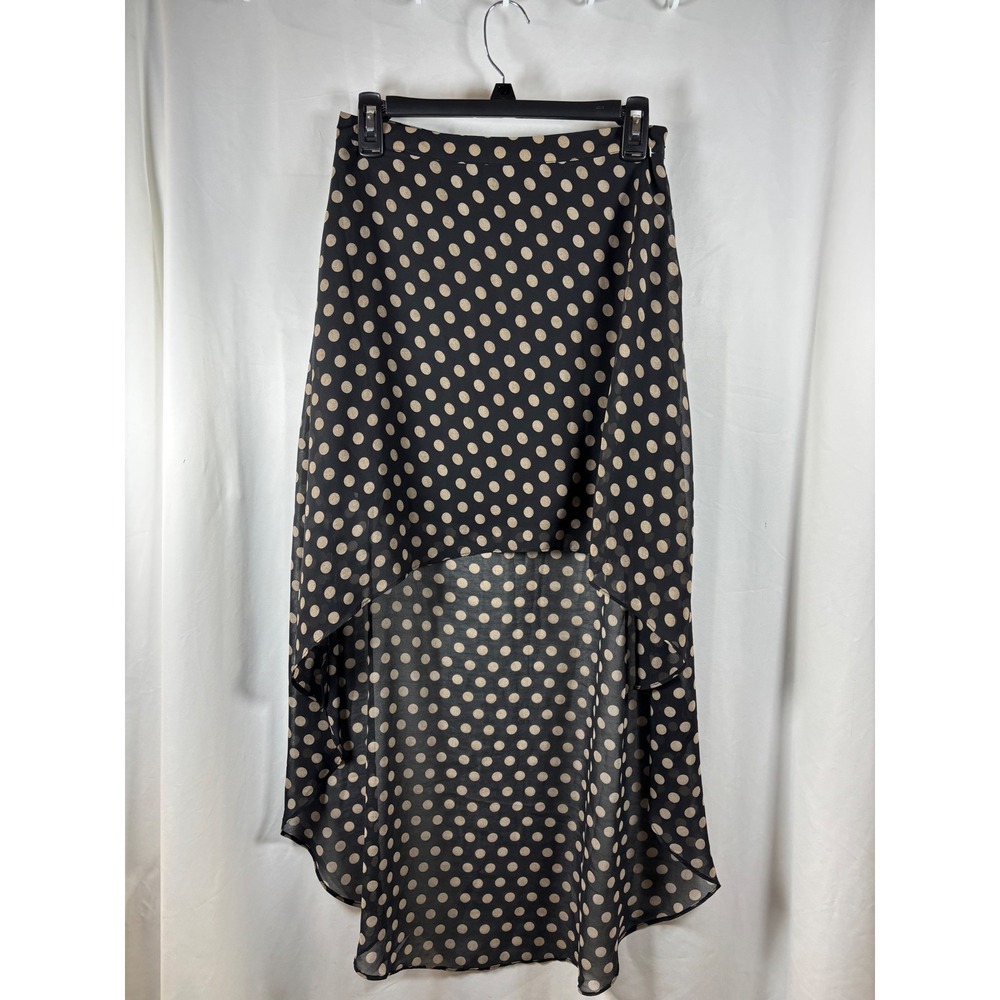 Forever 21 Womens Polka Dot High-Low Chiffon Skirt Black Tan Size Medium NWT